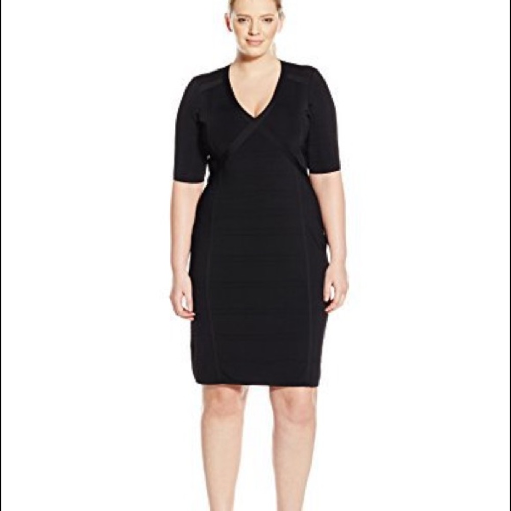Black, plus-size, bandage dress. Adrianna Papell
